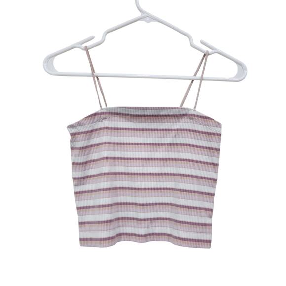 American Eagle AE Pink White Stripe Fitted Crop Camisole Square Neck Size Medium - Picture 1 of 4